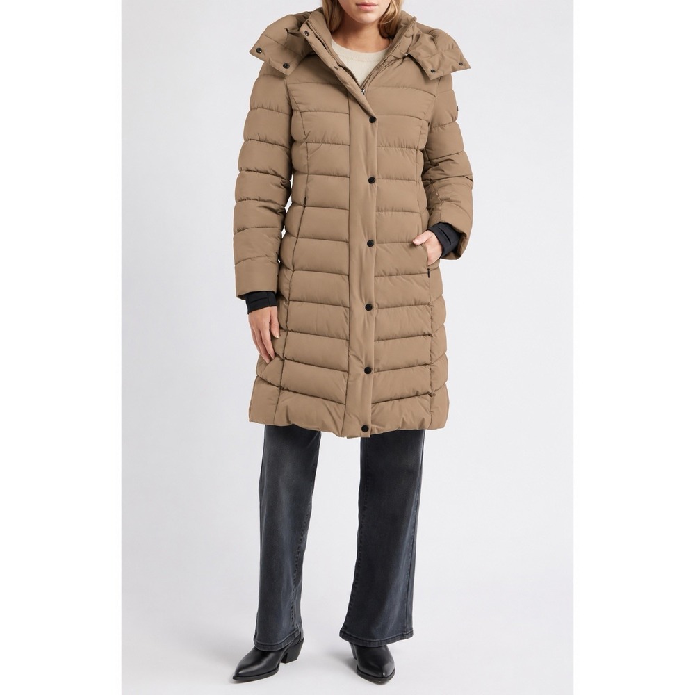 NWT BCBG Max Azria Water Resistant Hooded Puffer Jacket Women's XL Mushroom